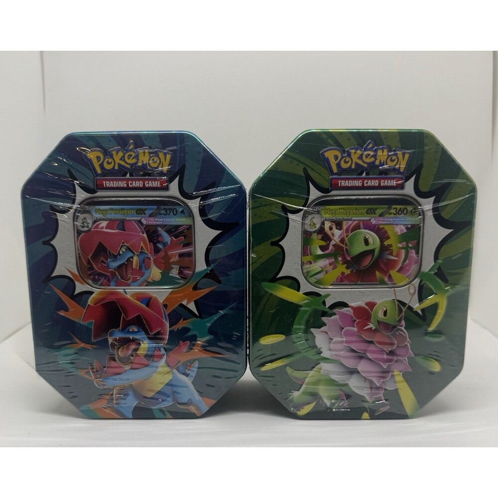 Lot of 2 Pokémon TCG Mega Evolution Ascended Heroes Tins Meganium - Feraligatr